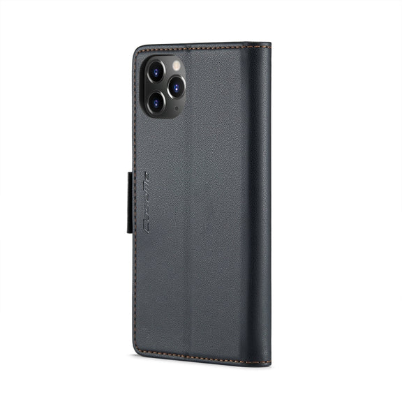 For iPhone 11 Pro Max CaseMe 023 Butterfly Buckle Litchi Texture RFID Anti-theft Leather Phone Case(Black)