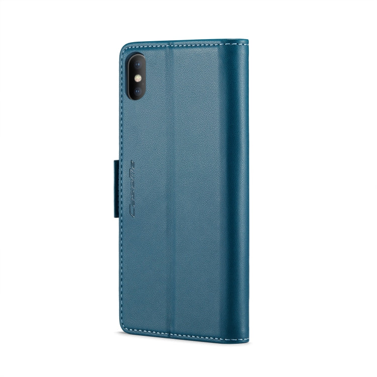 For iPhone XS Max CaseMe 023 Butterfly Buckle Litchi Texture RFID Anti-theft Leather Phone Case(Blue)