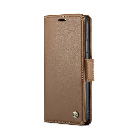 For iPhone XR CaseMe 023 Butterfly Buckle Litchi Texture RFID Anti-theft Leather Phone Case(Brown)