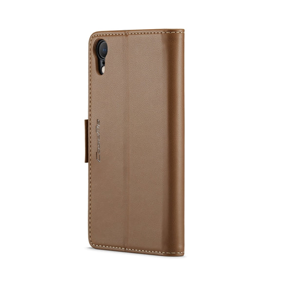 For iPhone XR CaseMe 023 Butterfly Buckle Litchi Texture RFID Anti-theft Leather Phone Case(Brown)