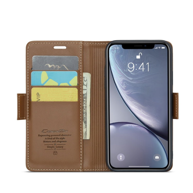 For iPhone XR CaseMe 023 Butterfly Buckle Litchi Texture RFID Anti-theft Leather Phone Case(Brown)