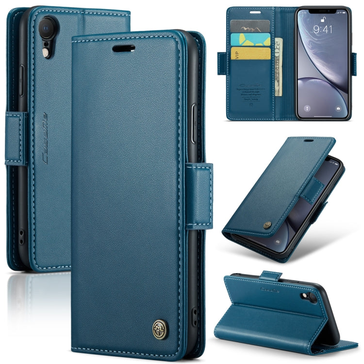 For iPhone XR CaseMe 023 Butterfly Buckle Litchi Texture RFID Anti-theft Leather Phone Case(Blue)