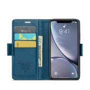 For iPhone XR CaseMe 023 Butterfly Buckle Litchi Texture RFID Anti-theft Leather Phone Case(Blue)