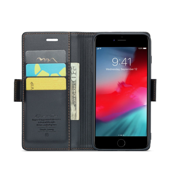 For iPhone 6 Plus/7 Plus/8 Plus CaseMe 023 Butterfly Buckle Litchi Texture RFID Anti-theft Leather Phone Case(Black)