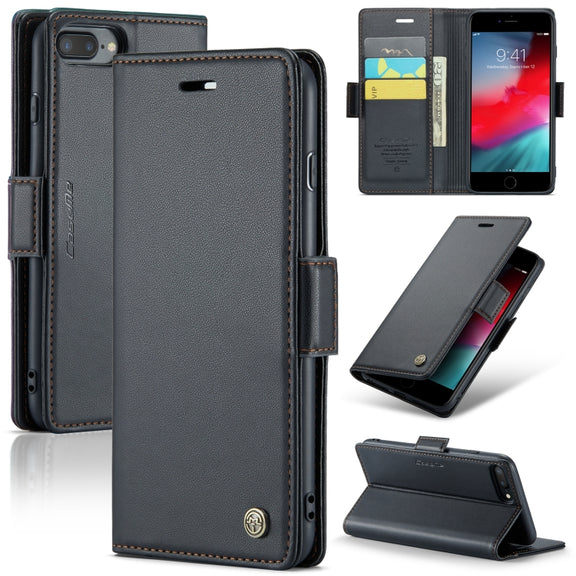 For iPhone 6 Plus/7 Plus/8 Plus CaseMe 023 Butterfly Buckle Litchi Texture RFID Anti-theft Leather Phone Case(Black)