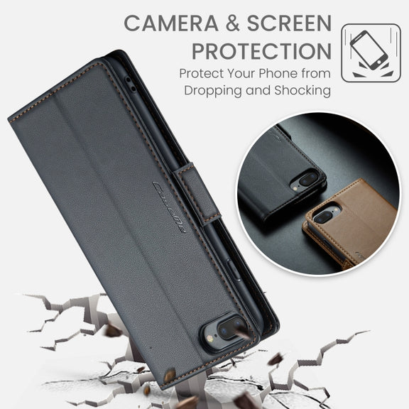 For iPhone 6 Plus/7 Plus/8 Plus CaseMe 023 Butterfly Buckle Litchi Texture RFID Anti-theft Leather Phone Case(Black)