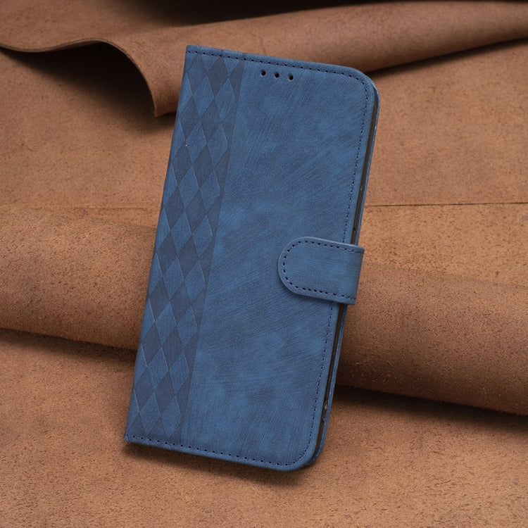 For iPhone 14 Plaid Embossed Leather Phone Case(Blue)
