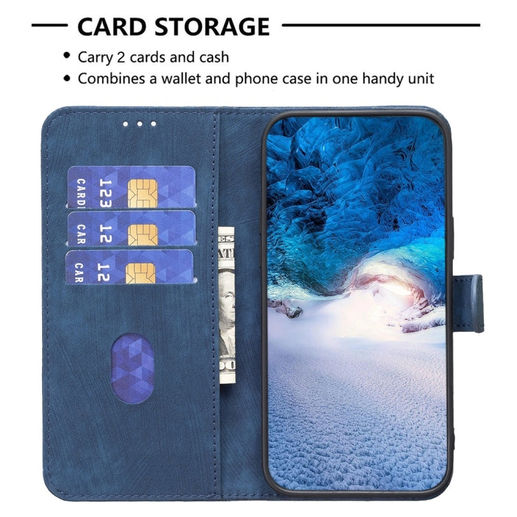 For iPhone 14 Plaid Embossed Leather Phone Case(Blue)