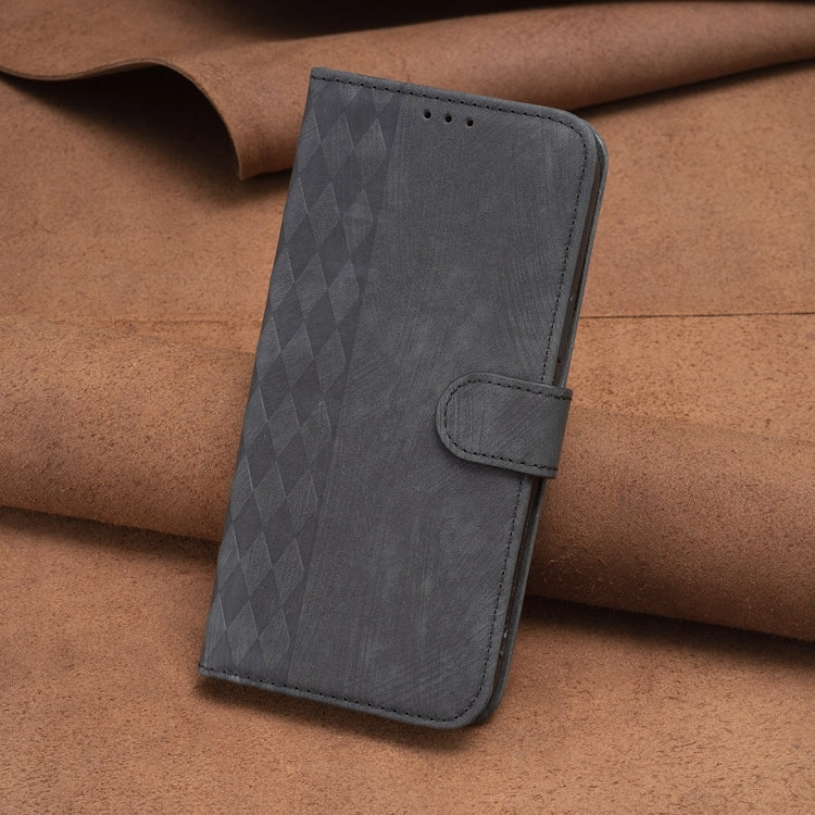 For iPhone 14 Plus Plaid Embossed Leather Phone Case(Black)