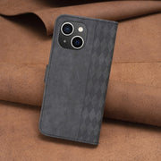 For iPhone 14 Plus Plaid Embossed Leather Phone Case(Black)