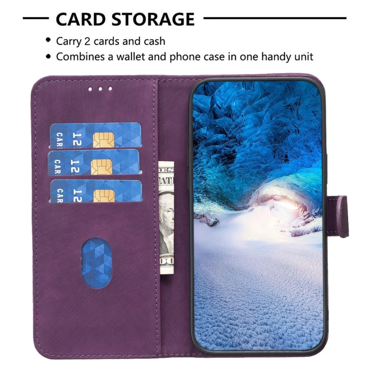 For iPhone 14 Pro Plaid Embossed Leather Phone Case(Purple)