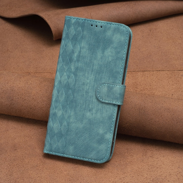 For iPhone 14 Pro Max Plaid Embossed Leather Phone Case(Green)