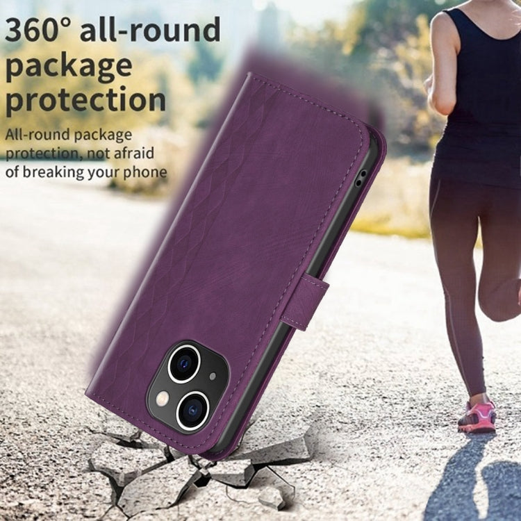 For iPhone 13 Plaid Embossed Leather Phone Case(Purple)