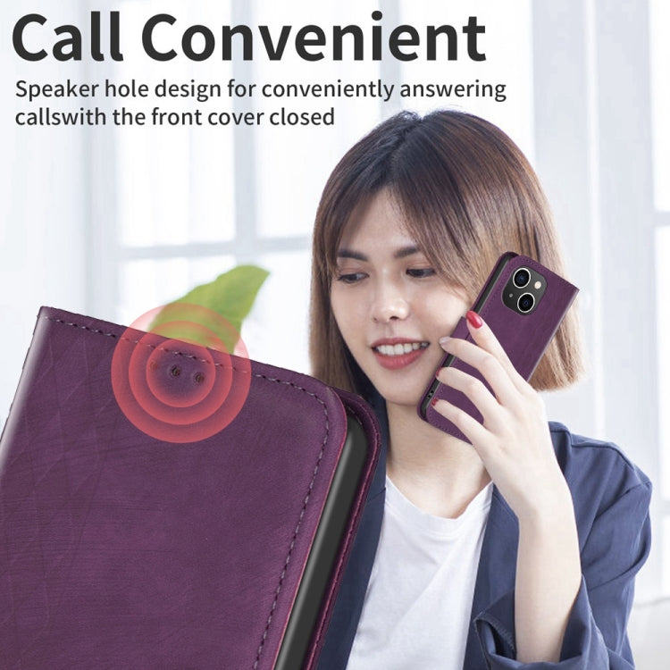 For iPhone 13 Plaid Embossed Leather Phone Case(Purple)