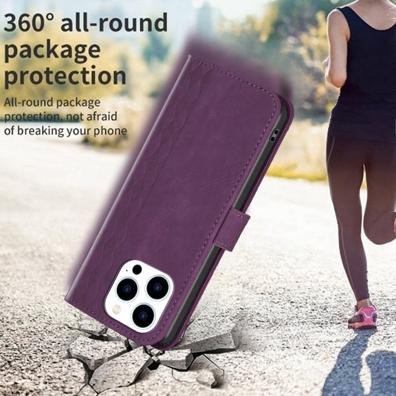 For iPhone 13 Pro Plaid Embossed Leather Phone Case(Purple)