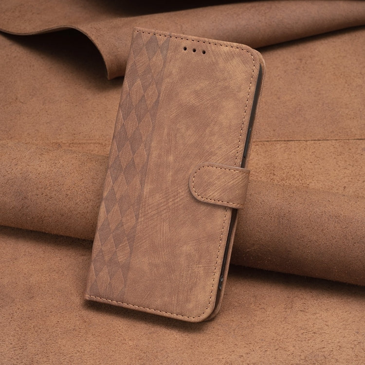 For iPhone 12 / 12 Pro Plaid Embossed Leather Phone Case(Brown)