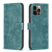 For iPhone 12 Pro Max Plaid Embossed Leather Phone Case(Green)