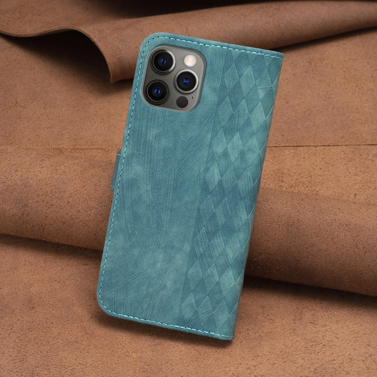 For iPhone 12 Pro Max Plaid Embossed Leather Phone Case(Green)