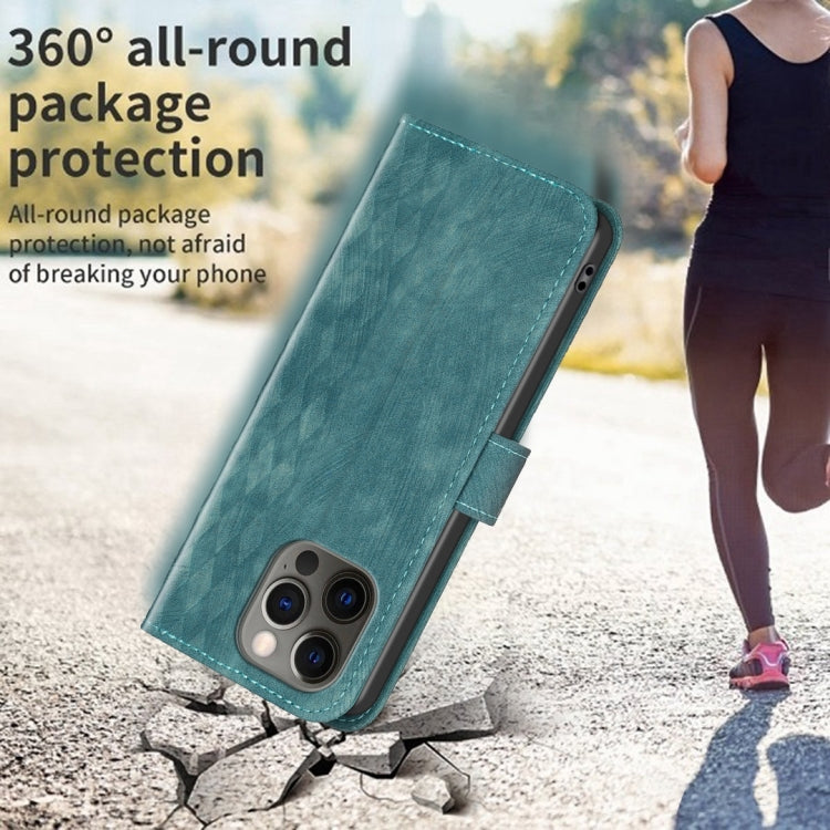 For iPhone 12 Pro Max Plaid Embossed Leather Phone Case(Green)