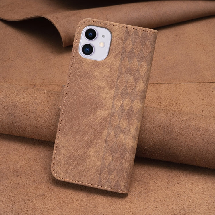For iPhone 11 Plaid Embossed Leather Phone Case(Brown)