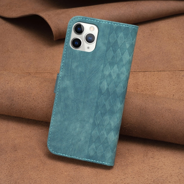For iPhone 11 Pro Plaid Embossed Leather Phone Case(Green)