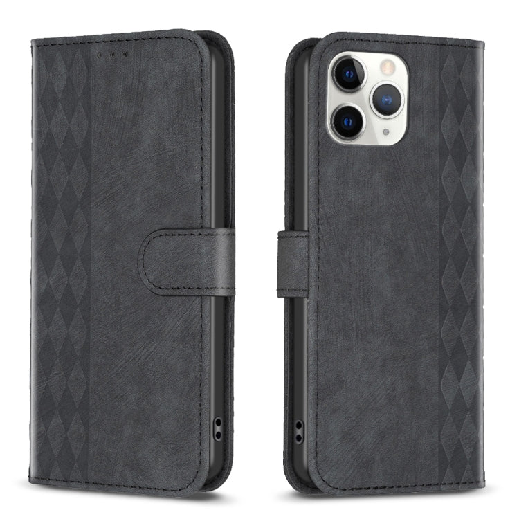 For iPhone 11 Pro Max Plaid Embossed Leather Phone Case(Black)