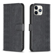 For iPhone 11 Pro Max Plaid Embossed Leather Phone Case(Black)