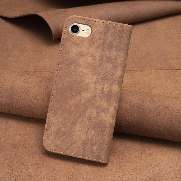 For iPhone SE 2022 / 7 / 8 Plaid Embossed Leather Phone Case(Brown)