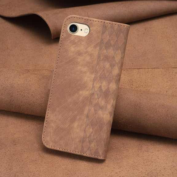 For iPhone SE 2022 / 7 / 8 Plaid Embossed Leather Phone Case(Brown)
