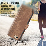 For iPhone SE 2022 / 7 / 8 Plaid Embossed Leather Phone Case(Brown)