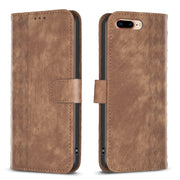 For iPhone 7 Plus / 8 Plus Plaid Embossed Leather Phone Case(Brown)