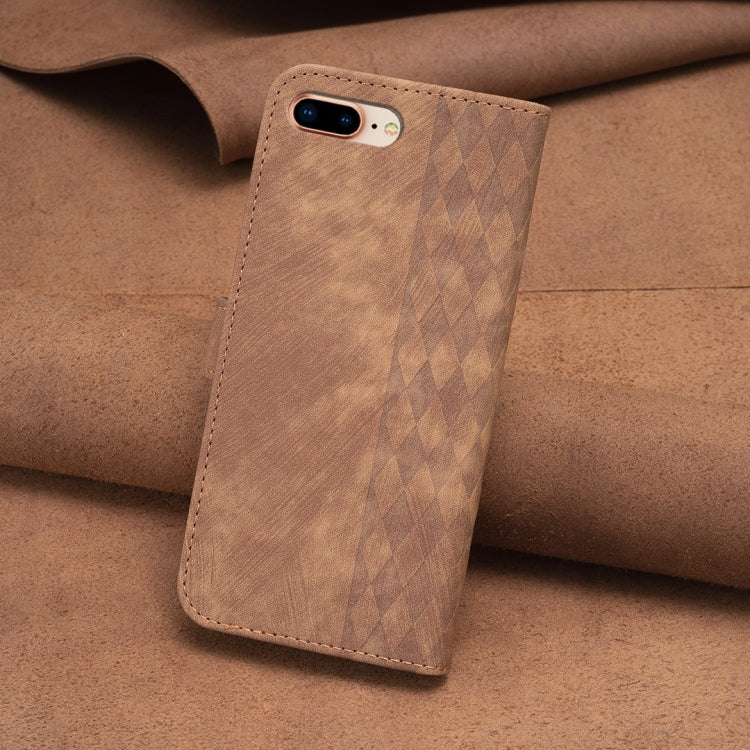 For iPhone 7 Plus / 8 Plus Plaid Embossed Leather Phone Case(Brown)
