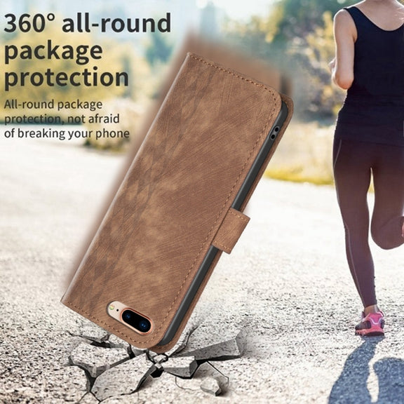 For iPhone 7 Plus / 8 Plus Plaid Embossed Leather Phone Case(Brown)