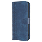 For iPhone 15 Pro Max Plaid Embossed Leather Phone Case(Blue)