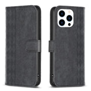 For iPhone 15 Pro Plaid Embossed Leather Phone Case(Black)