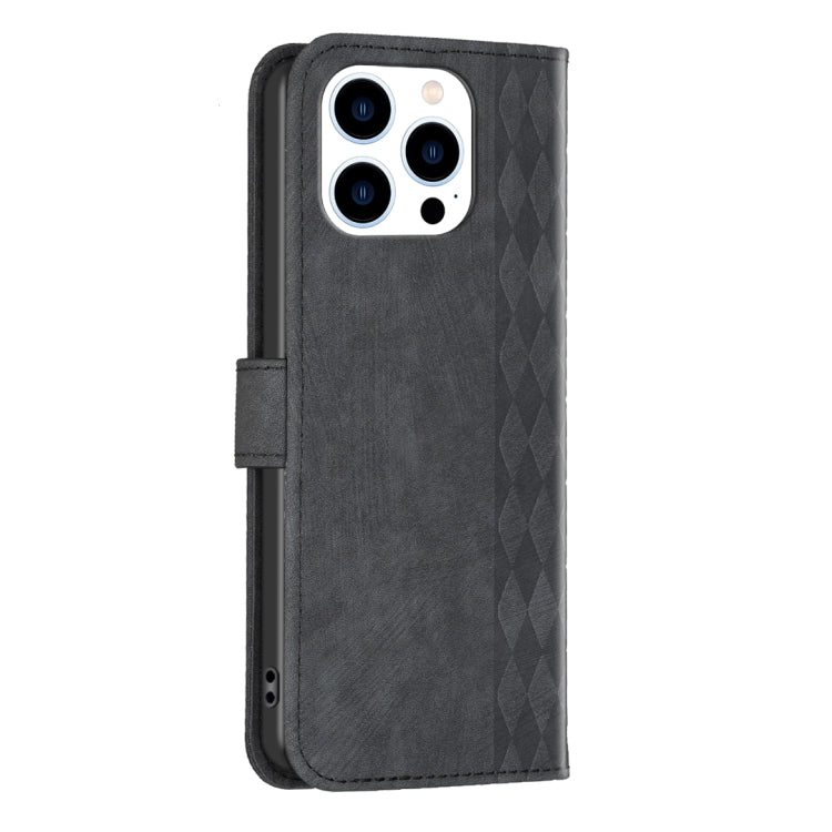 For iPhone 15 Pro Plaid Embossed Leather Phone Case(Black)