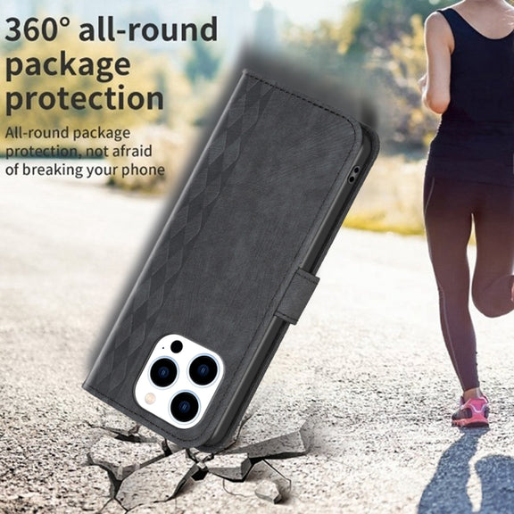 For iPhone 15 Pro Plaid Embossed Leather Phone Case(Black)