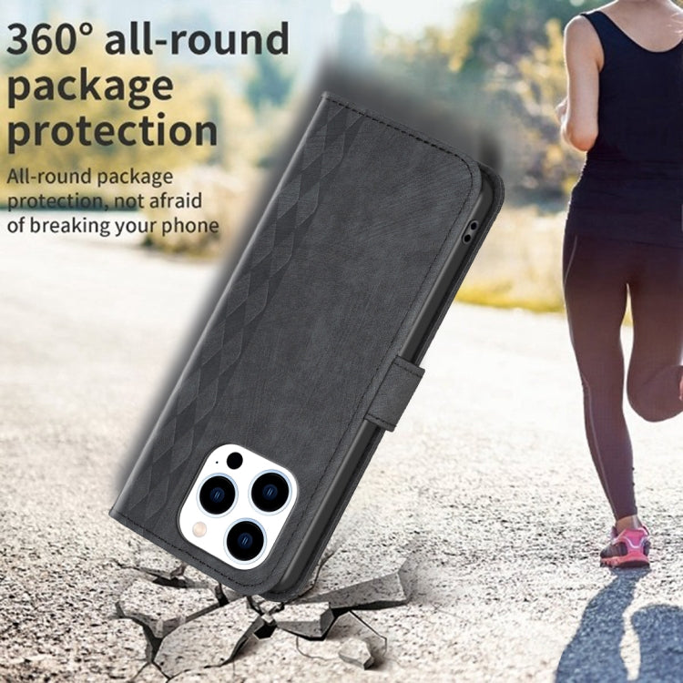 For iPhone 15 Pro Plaid Embossed Leather Phone Case(Black)