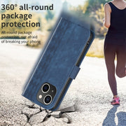 For iPhone 15 Plus Plaid Embossed Leather Phone Case(Blue)