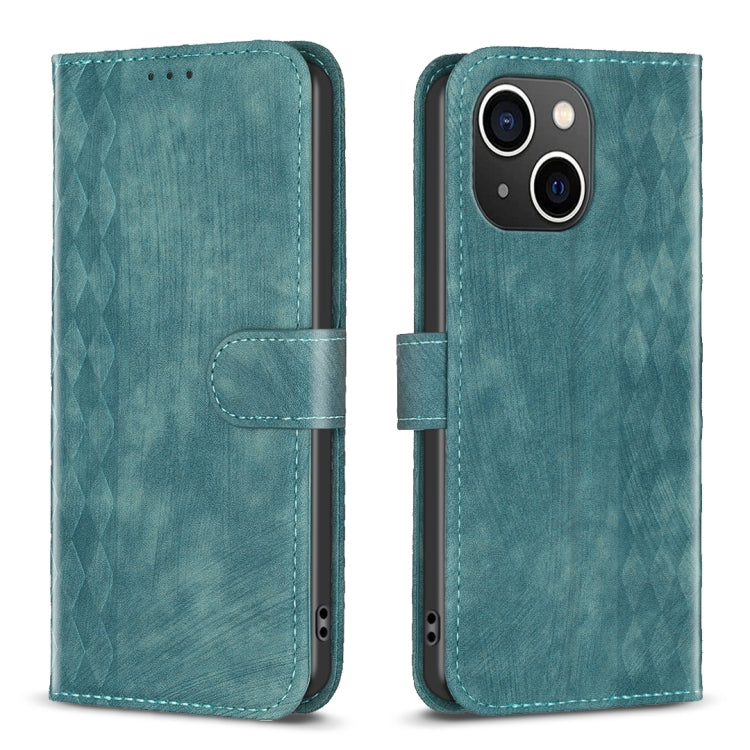 For iPhone 15 Plaid Embossed Leather Phone Case(Green)