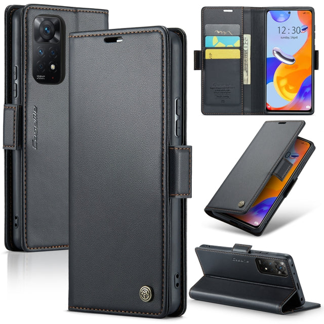 CaseMe 023 Butterfly Buckle Litchi Texture RFID Anti-theft Leather Phone Case For Xiaomi Redmi Note 11 Pro 5G Global/Redmi Note 11 Pro Global(Black)