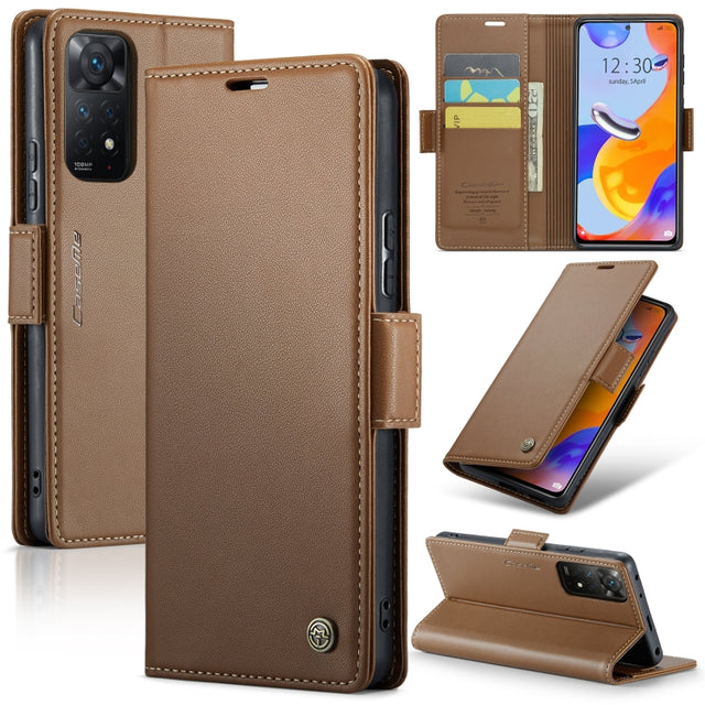 CaseMe 023 Butterfly Buckle Litchi Texture RFID Anti-theft Leather Phone Case For Xiaomi Redmi Note 11 Pro 5G Global/Redmi Note 11 Pro Global(Brown)