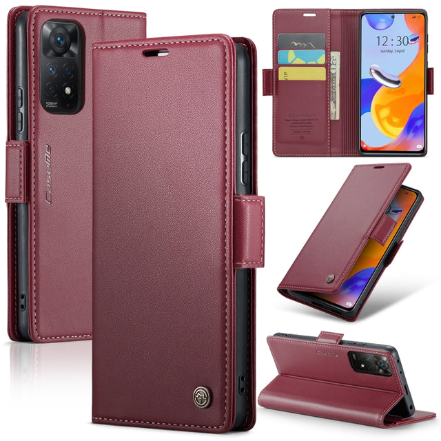 CaseMe 023 Butterfly Buckle Litchi Texture RFID Anti-theft Leather Phone Case For Xiaomi Redmi Note 11 Pro 5G Global/Redmi Note 11 Pro Global(Wine Red)