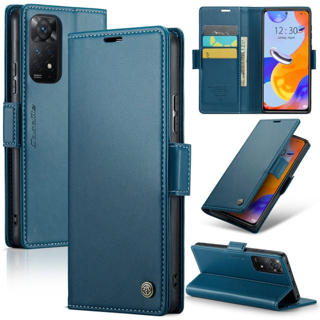 CaseMe 023 Butterfly Buckle Litchi Texture RFID Anti-theft Leather Phone Case For Xiaomi Redmi Note 11 Pro 5G Global/Redmi Note 11 Pro Global(Blue)
