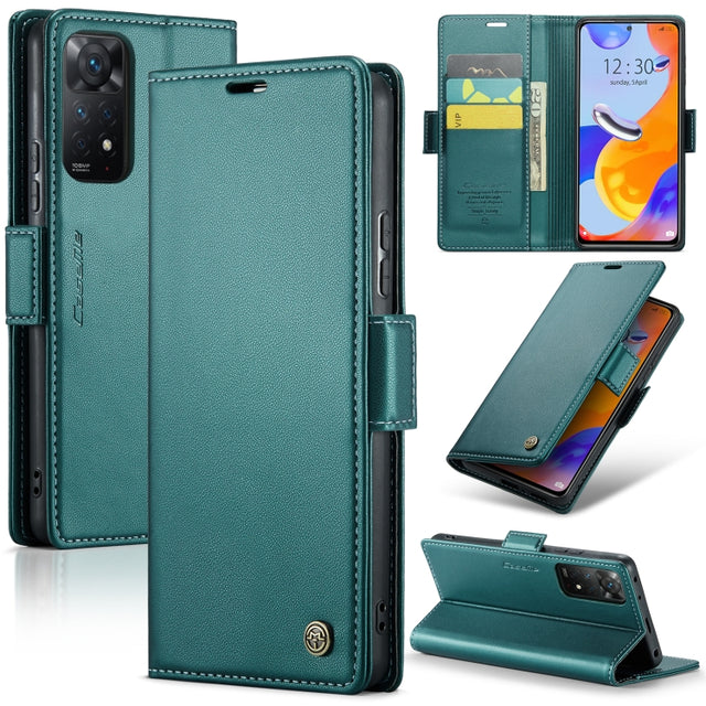 CaseMe 023 Butterfly Buckle Litchi Texture RFID Anti-theft Leather Phone Case For Xiaomi Redmi Note 11 Pro 5G Global/Redmi Note 11 Pro Global(Pearly Blue)