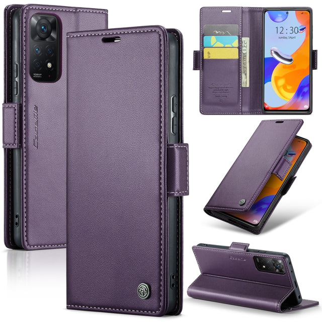 CaseMe 023 Butterfly Buckle Litchi Texture RFID Anti-theft Leather Phone Case For Xiaomi Redmi Note 11 Pro 5G Global/Redmi Note 11 Pro Global(Pearly Purple)