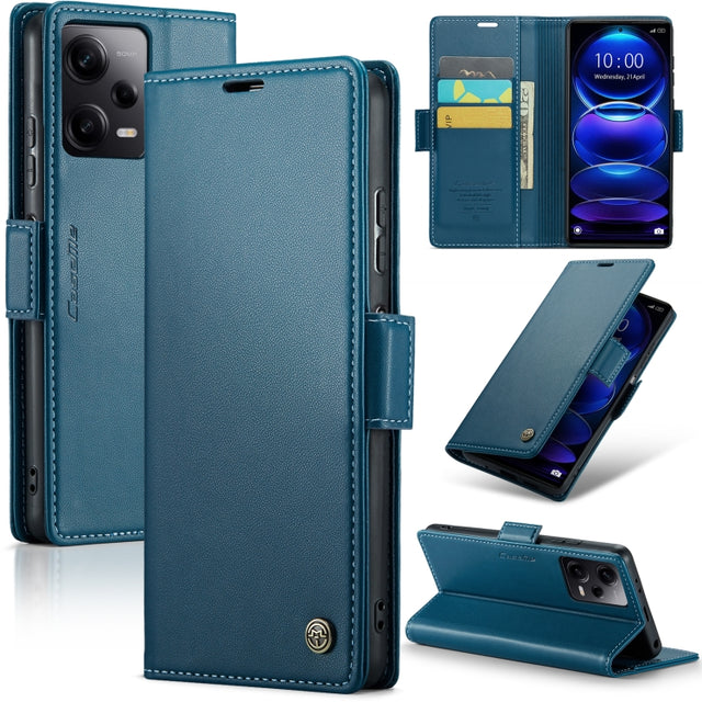 CaseMe 023 Butterfly Buckle Litchi Texture RFID Anti-theft Leather Phone Case For Xiaomi Poco X5 Pro 5G/Redmi Note 12 Pro 5G Global(Blue)