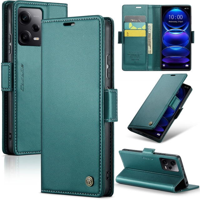 CaseMe 023 Butterfly Buckle Litchi Texture RFID Anti-theft Leather Phone Case For Xiaomi Poco X5 Pro 5G/Redmi Note 12 Pro 5G Global(Pearly Blue)