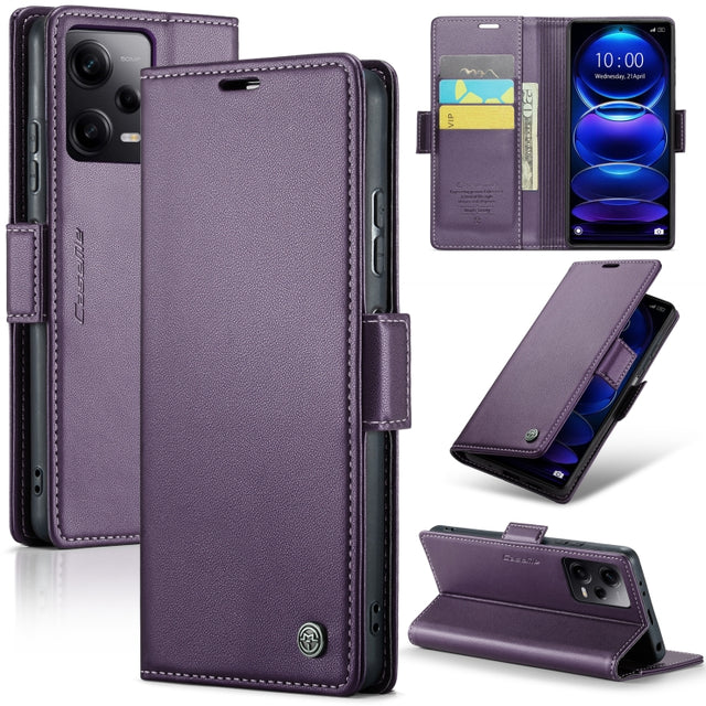 CaseMe 023 Butterfly Buckle Litchi Texture RFID Anti-theft Leather Phone Case For Xiaomi Poco X5 Pro 5G/Redmi Note 12 Pro 5G Global(Pearly Purple)