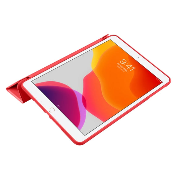 For iPad 9.7 2018 / 2017 / Air 2 / Air 3-folding TPU Horizontal Flip Leather Tablet Case with Holder(Red)